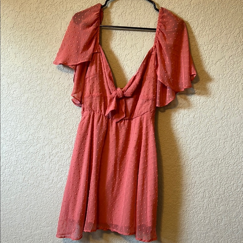 Altar’d State Elegant Coral Dress with Flutter Sleeves